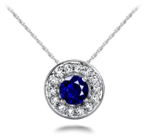 Diamond Sapphire Necklace 14K White Gold .66cttw AFC-SP56/S